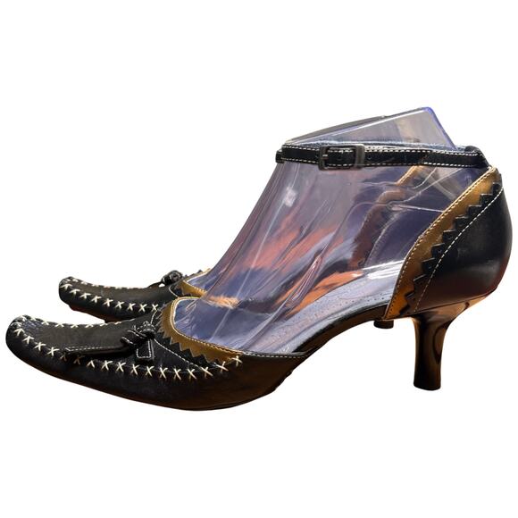 Clarks Shoes - INDIGO by CLARKS Women's 8M Black Leather Slingback Heels Ankle Strap Pumps